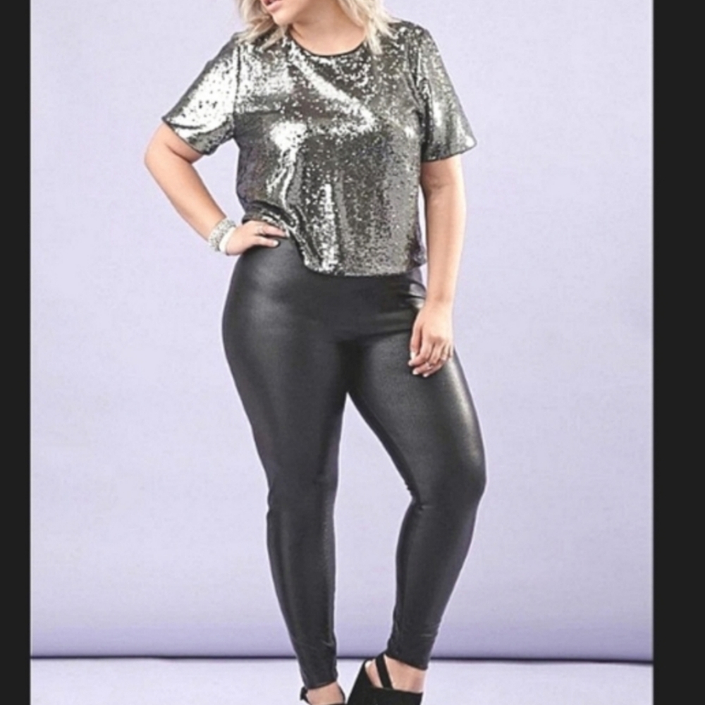 7th Element Womens 4XL Black Faux Leather Leggings